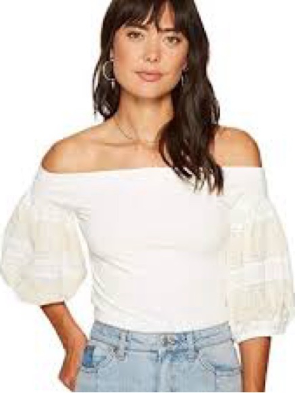 Free People White Off-Shoulder Puff-Sleeve Top